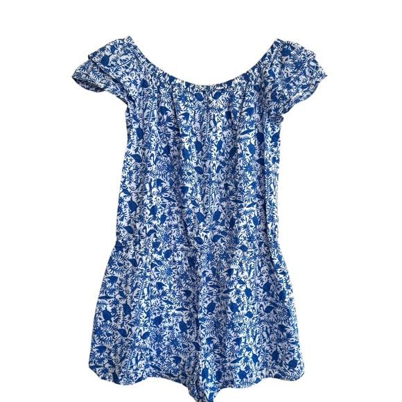 Vineyard Vines Romper Size Small Blue White Tropical Print Flamingos Turtles - Picture 3 of 10